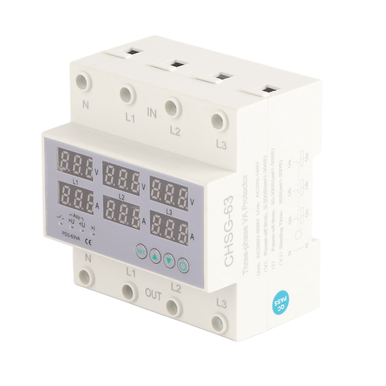 3 Phase DIN Rail Voltmeter Ammeter Automatic Overvoltage Protector 63A Part