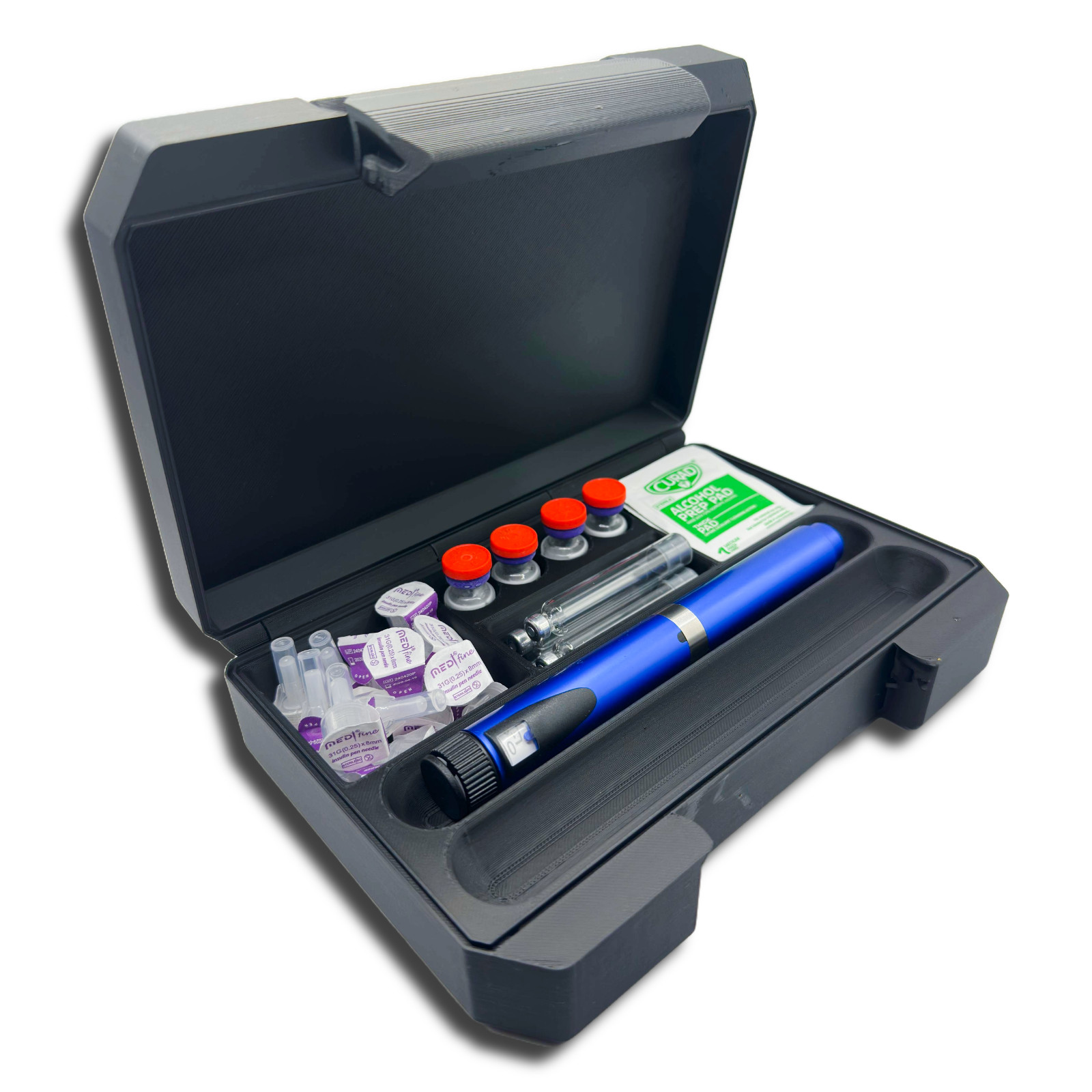 2-Pen Storage Case with Vial & Needle Compartments – GLP-1 / Insulin Organizer