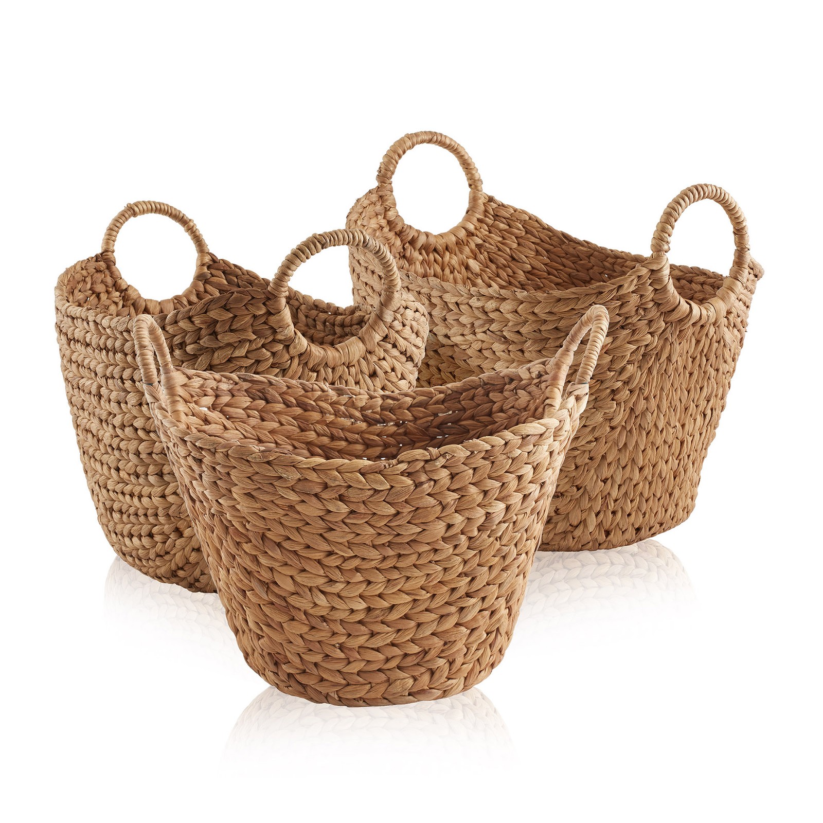 3pc Hyacinth Boat Baskets, Storage Totes for Laundry, Blankets, Toys - Cinnamon