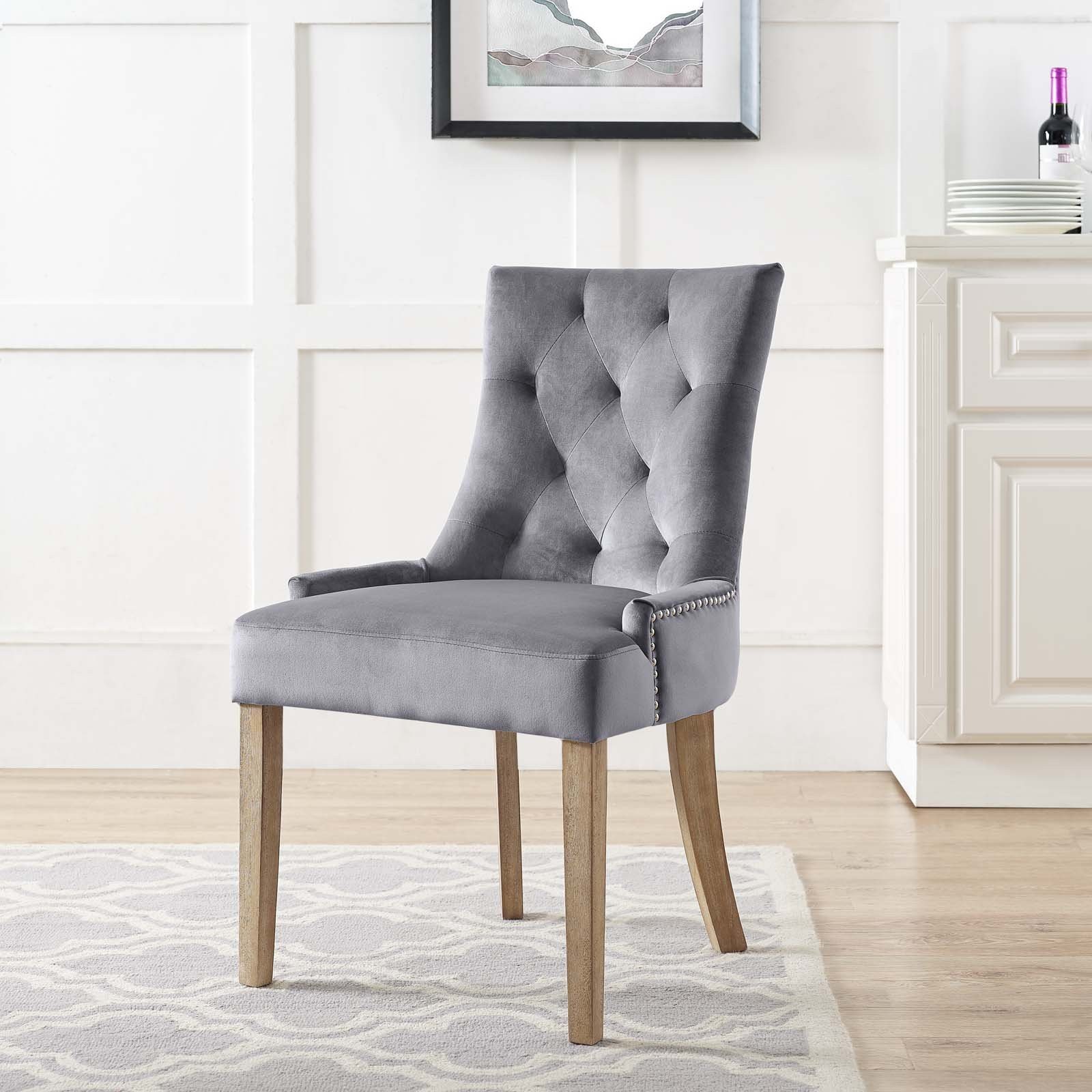 Maklaine Contemporary 19" Performance Velvet Dining Chair in Gray