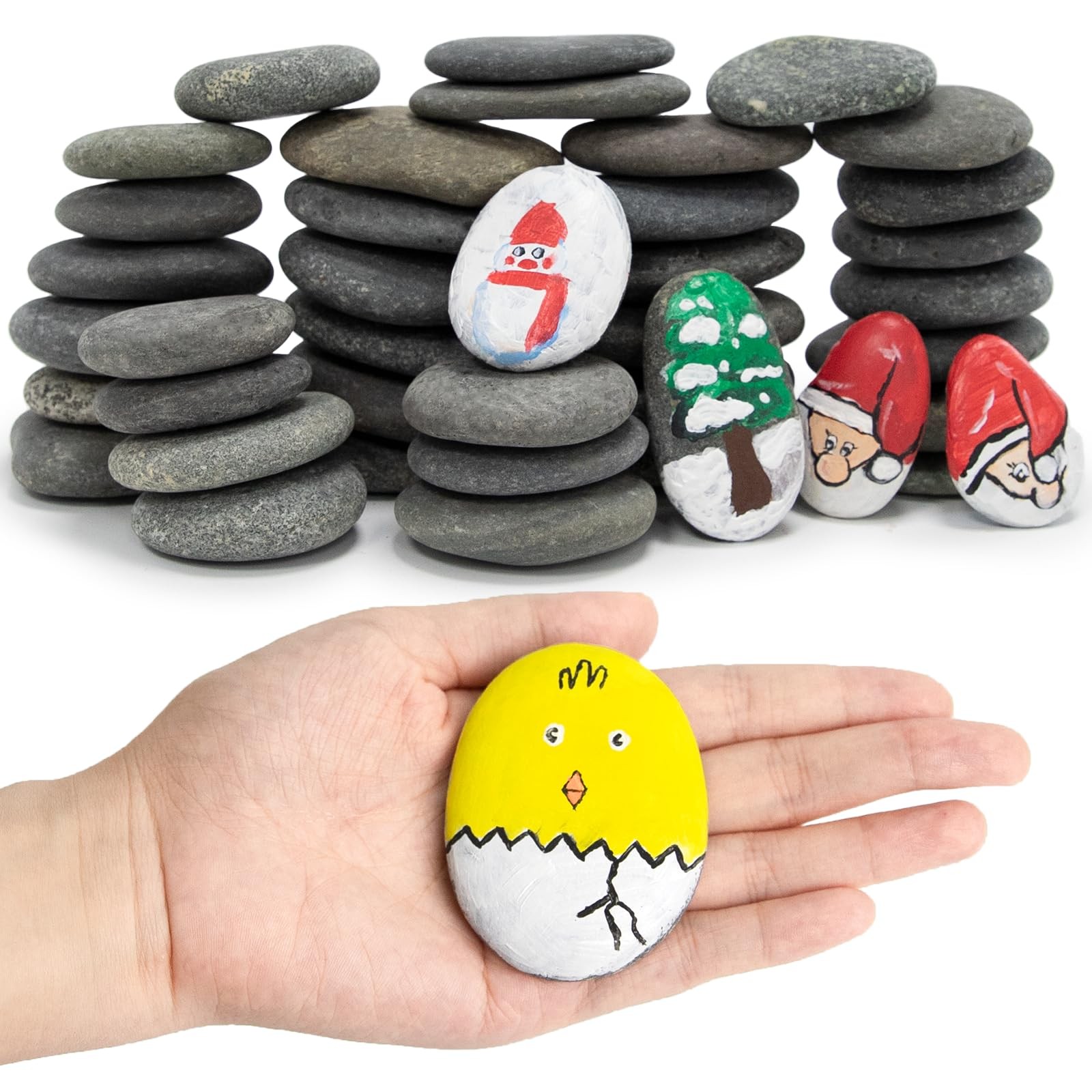 Rocks for Painting 40pcs 2-4” River Rock for Paint Natural Flat & Smooth Ston...