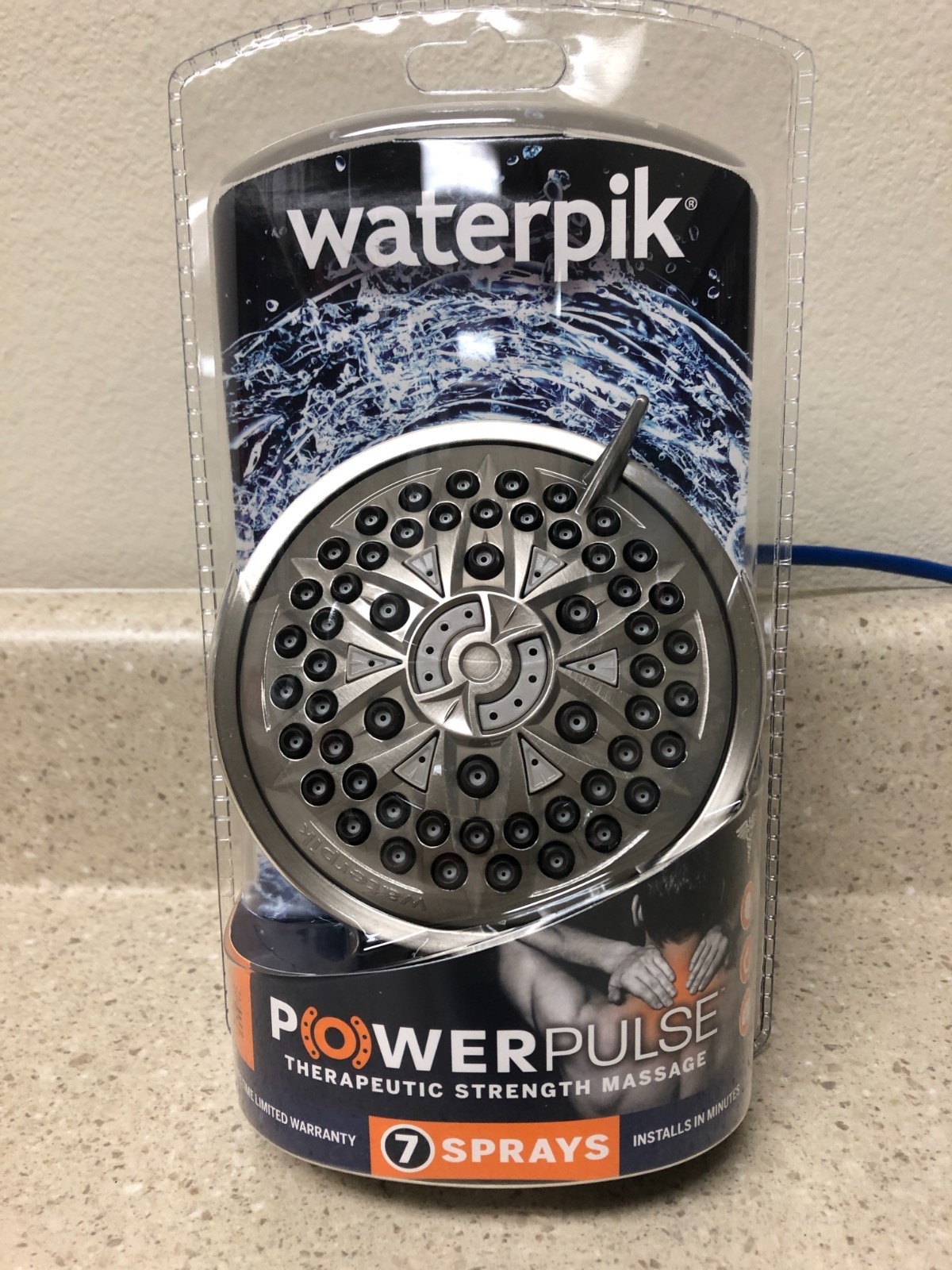 Waterpik PowerPulse Massage Brushed Nickel 7 settings Wallmount Showerhead 1.8 g