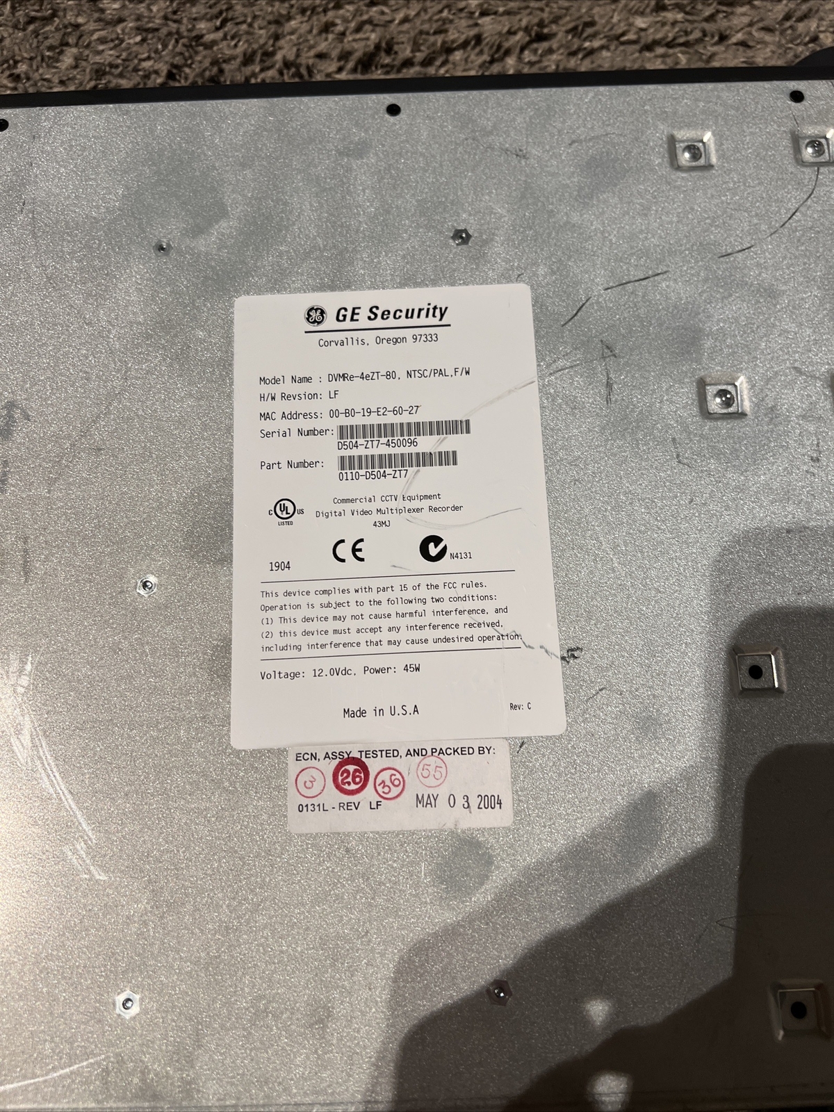 ge interlogix DVR DVMRe-4eZT-80 Tested & Working