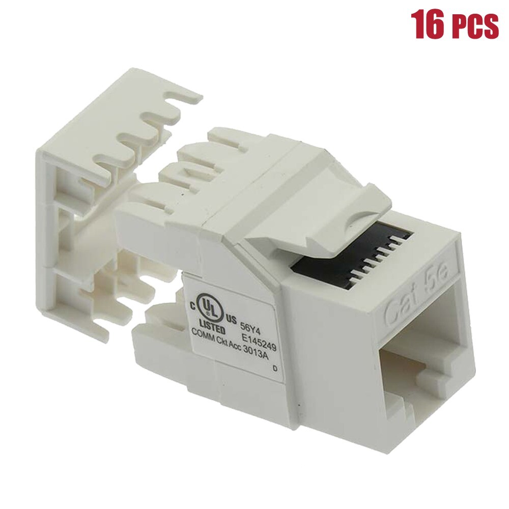 16 Pcs Cat5e RJ45 Network Ethernet Keystone Jack 180 Degree 110 Punch Down White