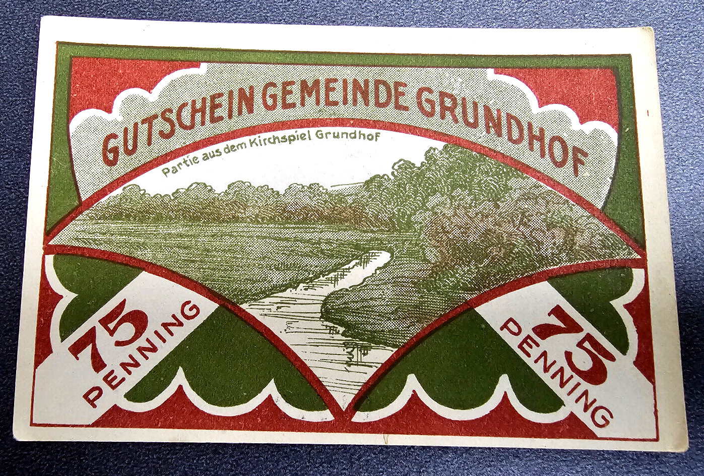 GRUNDHOF ANGELN NOTGELD 75 PFENNIG 1921 EMERGENCY MONEY GERMANY BANKNOTE (33251)