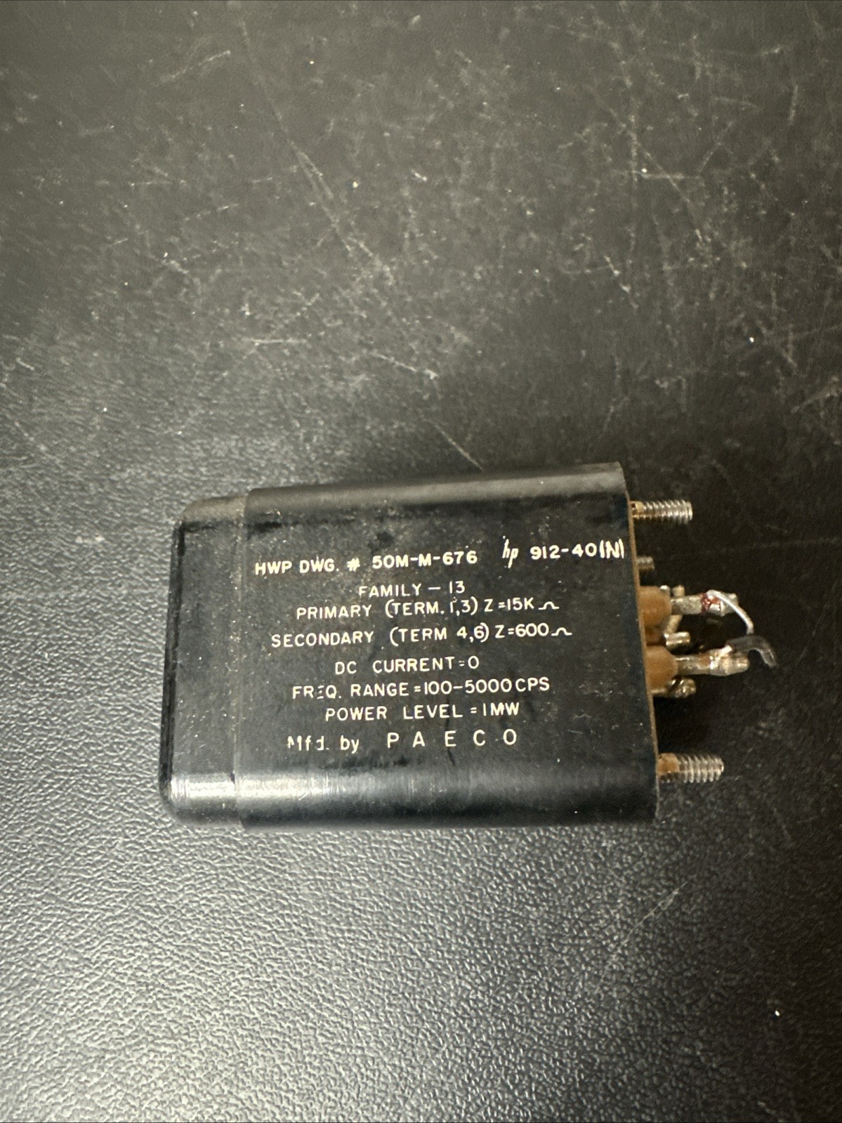 audio transformer by PAECO.HWP DWG # 50M-M-676" and "Family-13.