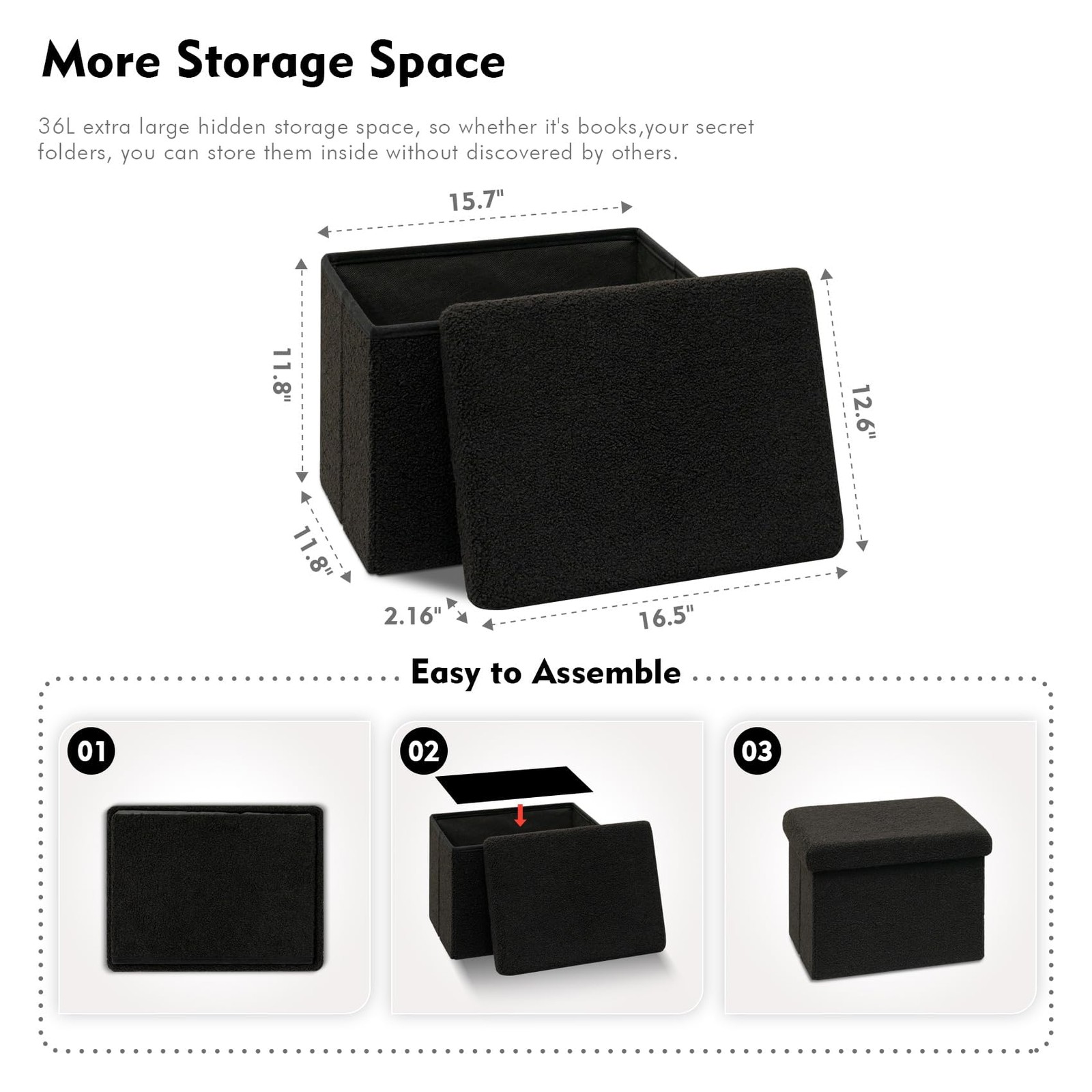 Storage Ottoman Cube Small Sherpa Ottoman Foot Rest, Foldable Portable Boucle...