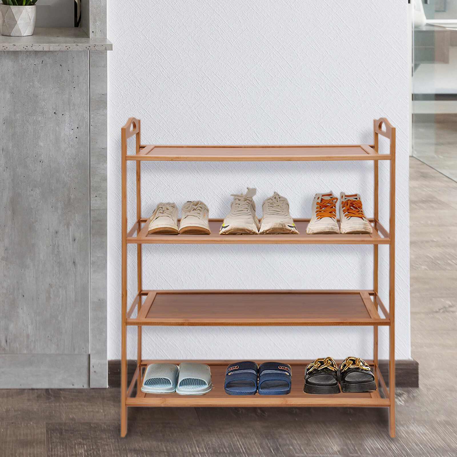 4 Tiers Natural Bamboo Wooden Shoe Rack Organizer Stand Storage Shelf Unit