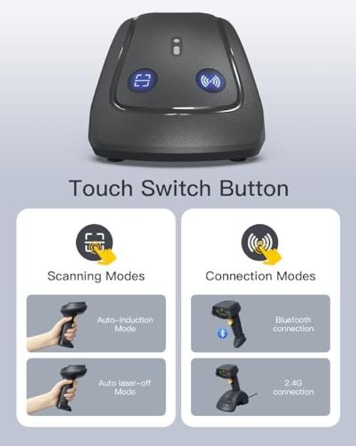Wireless Barcode Scanner, 1D/2D QR Code Scanner with Smart Base,