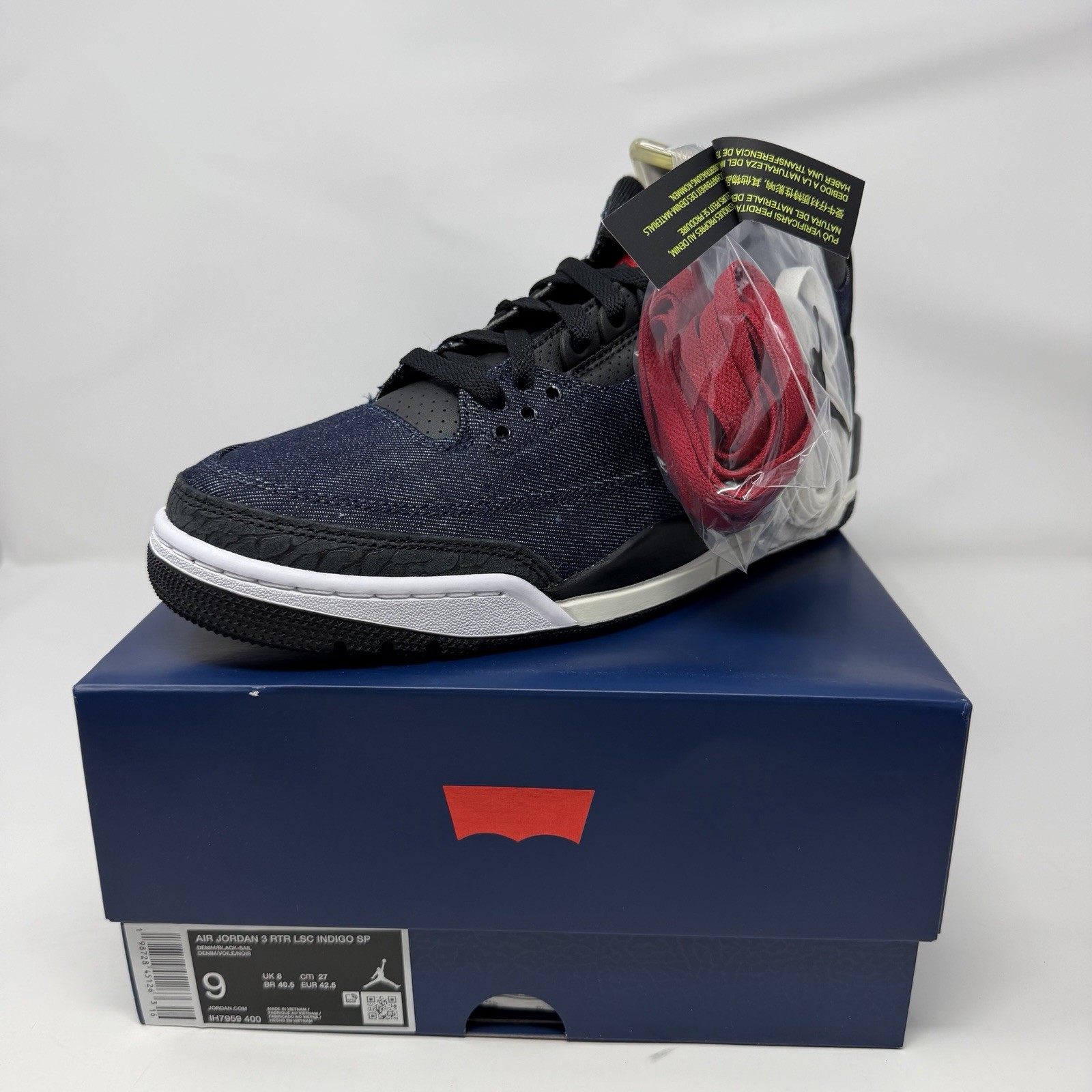 Nike Air Jordan 3 Retro SP Levi’s Indigo Denim IH7959-400 Men’s 9