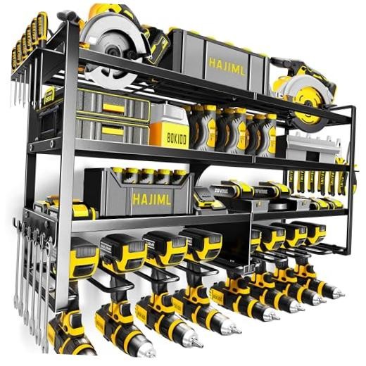 Power Tool Organizer Wall Mount,4 Layers Heavy Duty 4shelves 8slots black