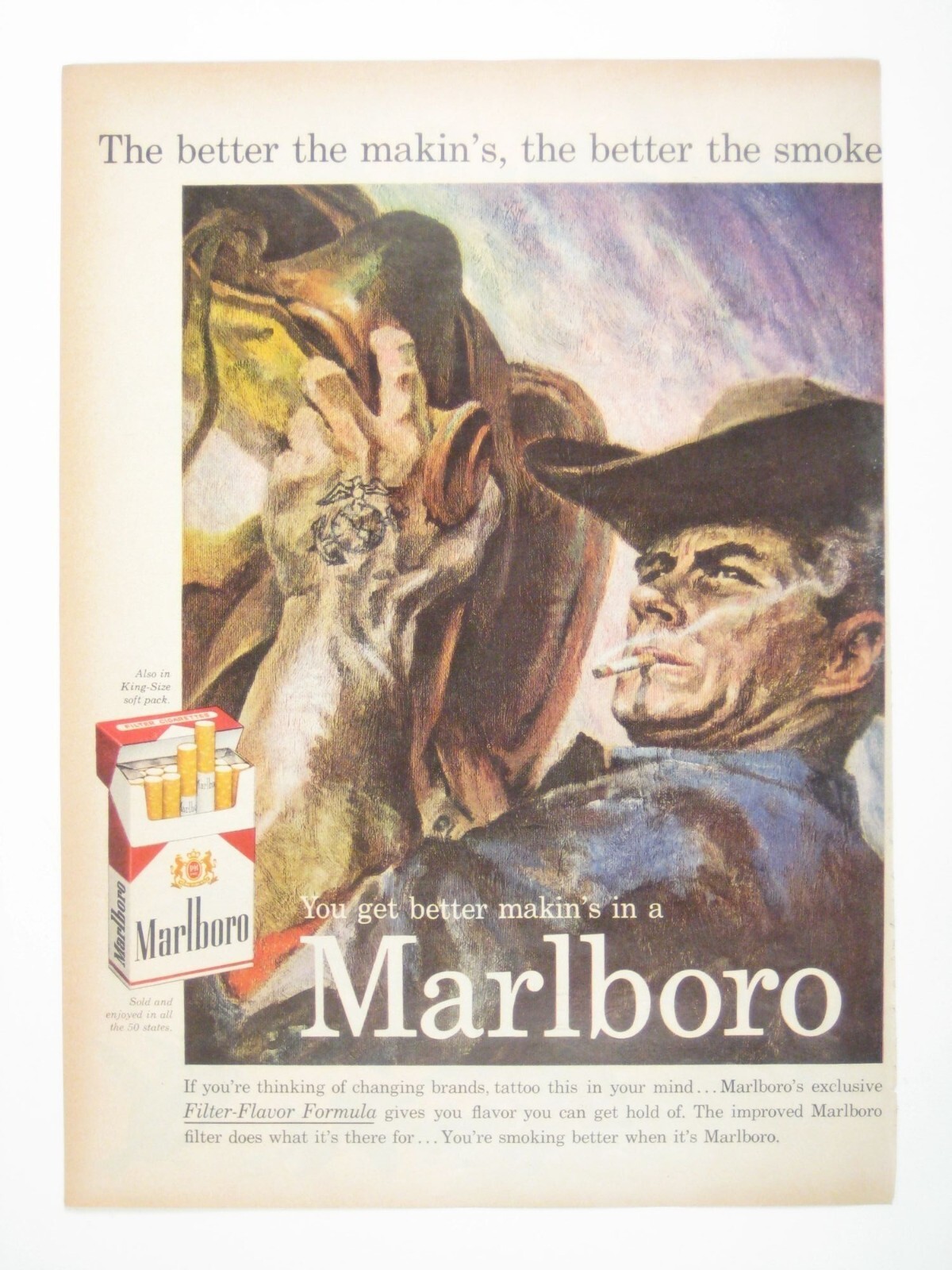Vintage 1950 Marlboro Cigarette Advertisement Print Cowboy Western Saddle