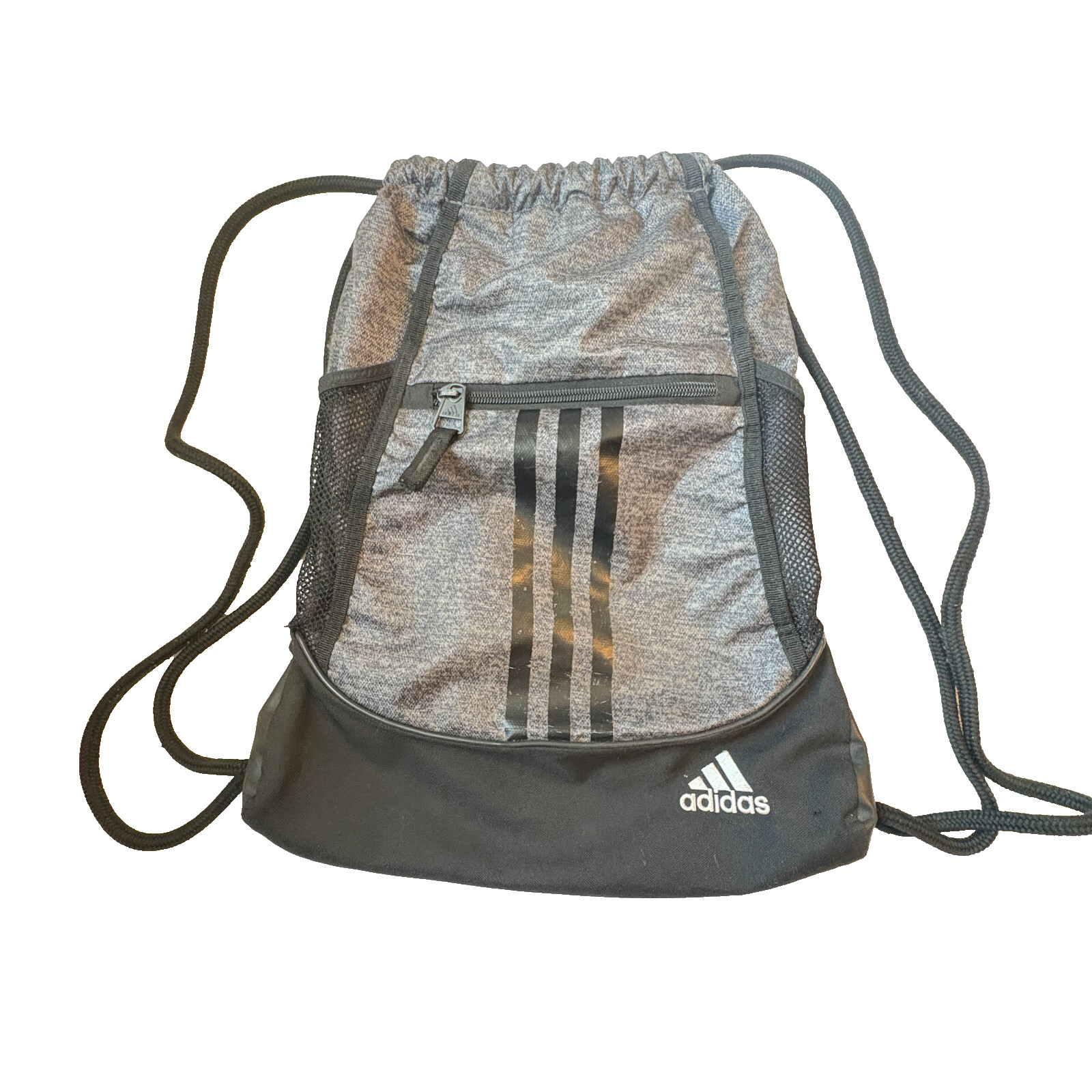 Adidas Sackpak Drawstring Back Pack Black & Grey Multiple Pockets Gym Bag