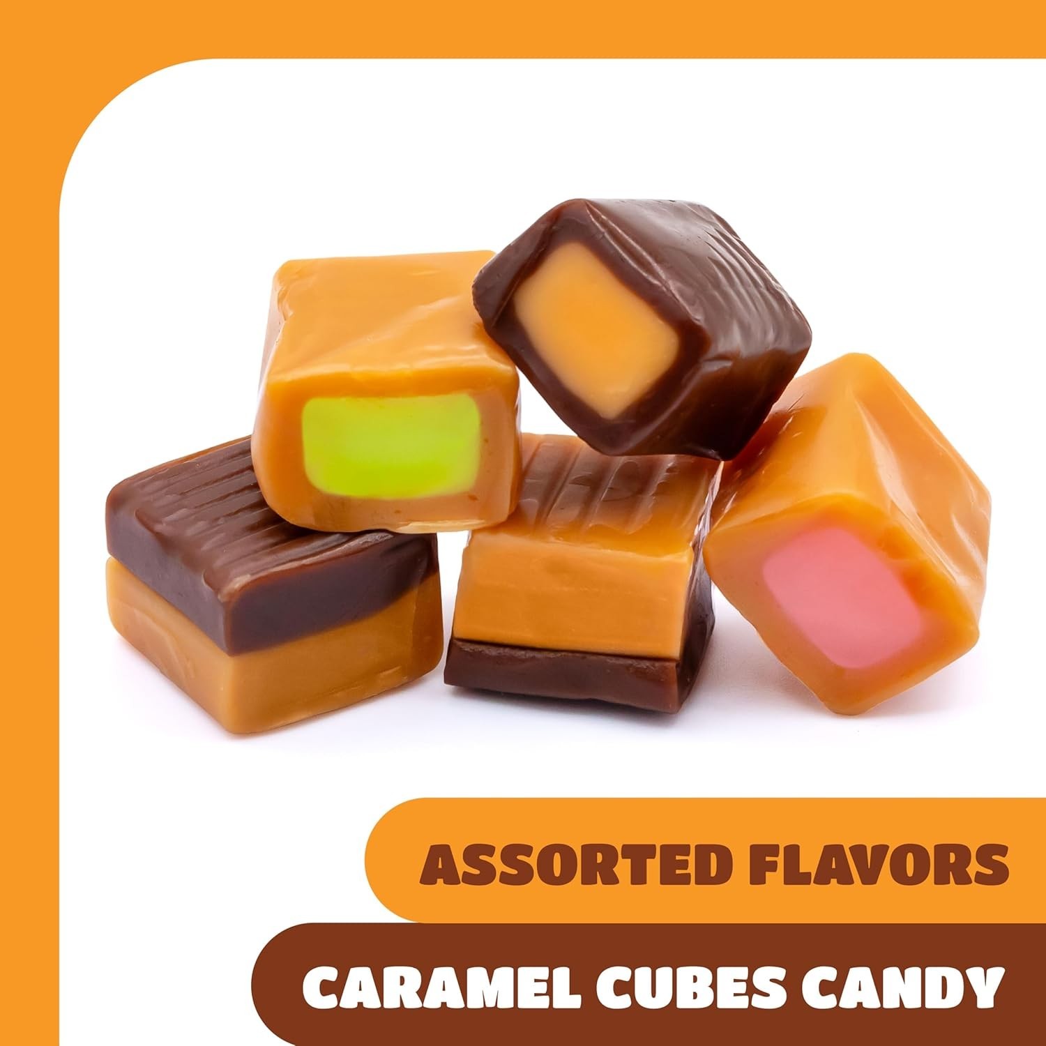 Caramel Cubes Filled Candy | Assorted Flavors | Individually Wrapped | 1LB - 3LB