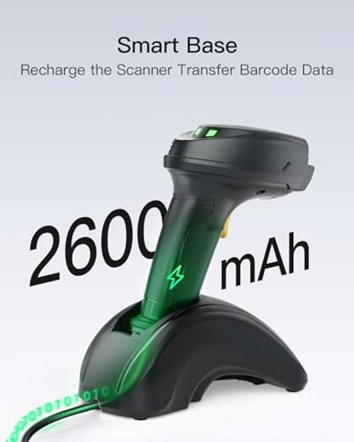 Wireless Barcode Scanner, 1D/2D QR Code Scanner with Smart Base,