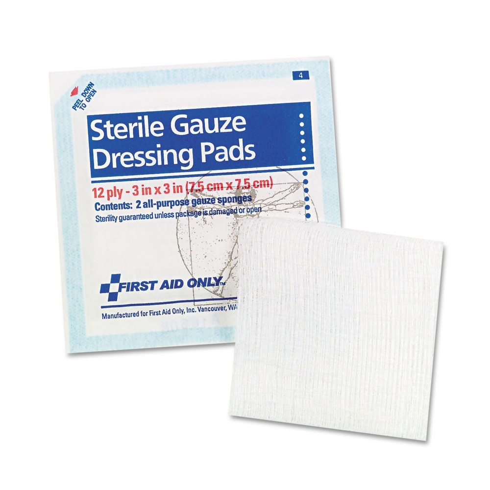 First Aid Only FAE5005 3 in. x 3 in. 12-Ply Sterile Gauze Pads (5/Pack) New