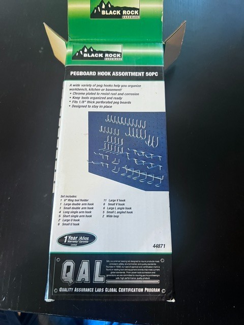 Black Rock Pegboard 50pc Hook Assortment New in Box