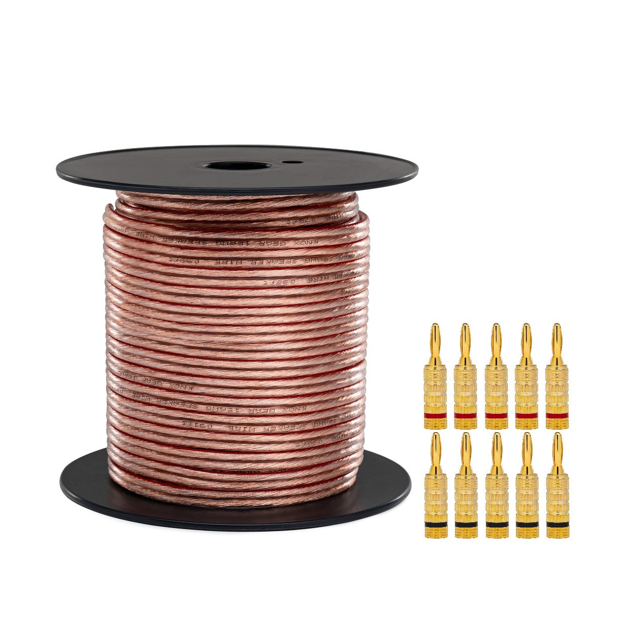 Knox Gear 16AWG Speaker Wire 100' Gold Plated Speaker Banana Plugs 5 Pairs