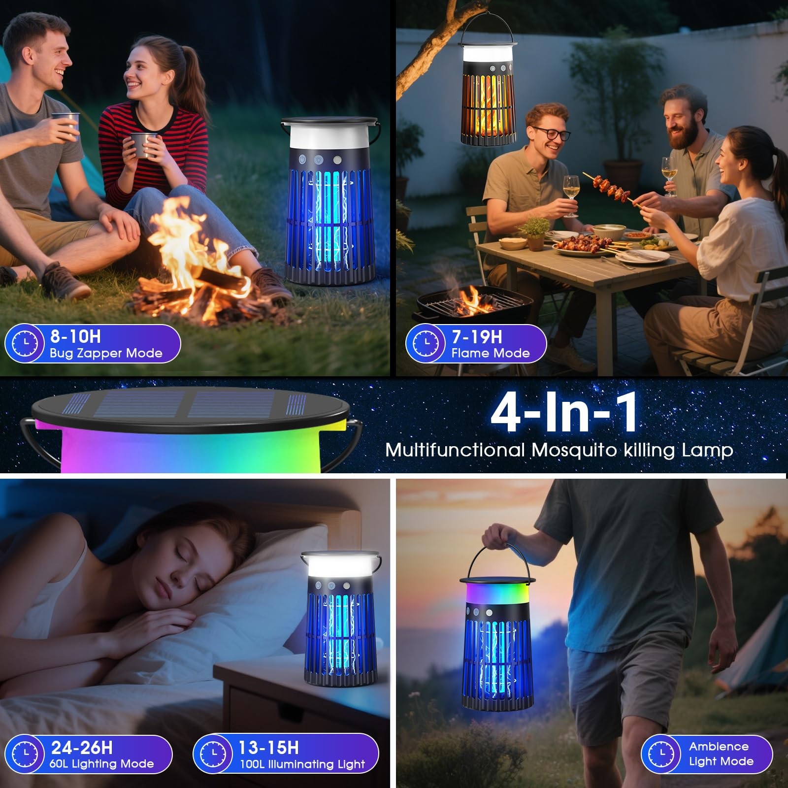 Solar Bug Zapper Outdoor, Portable Electric Mosquito Killer with Panel Sensor...
