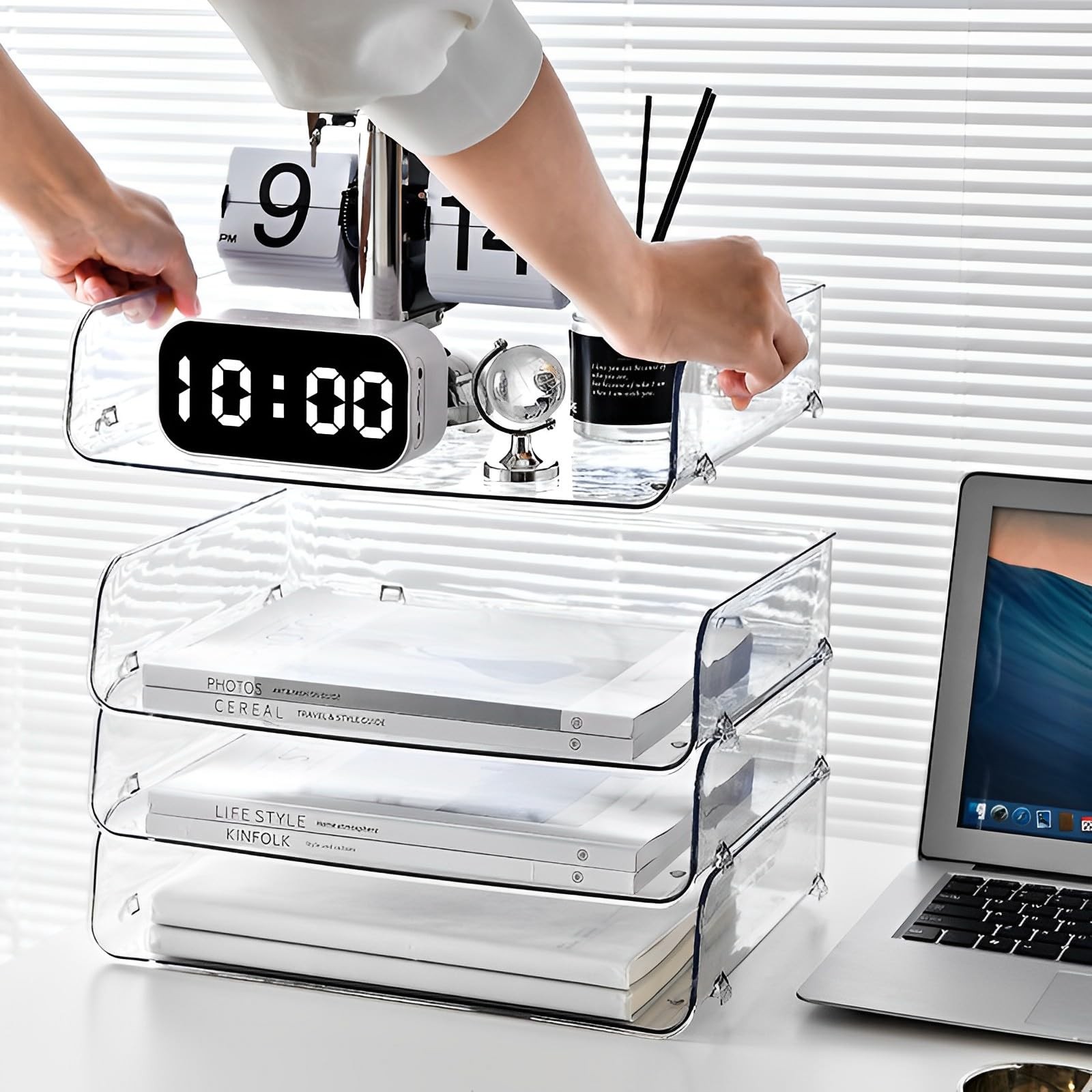 4 Pack Organizer for Desk,Stackable Tray Book Holder for Classroom,Office and...