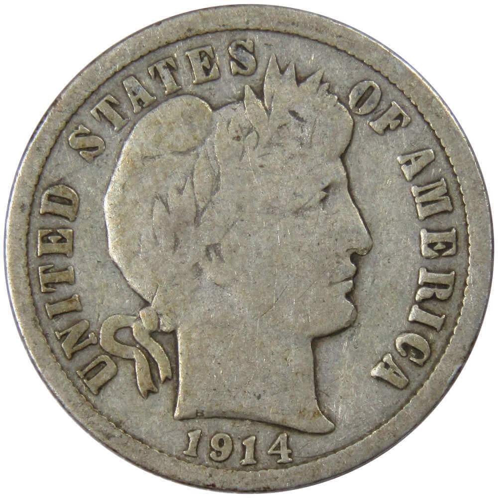 1914 D Barber Dime Circulated Silver 10c Coin Collectible