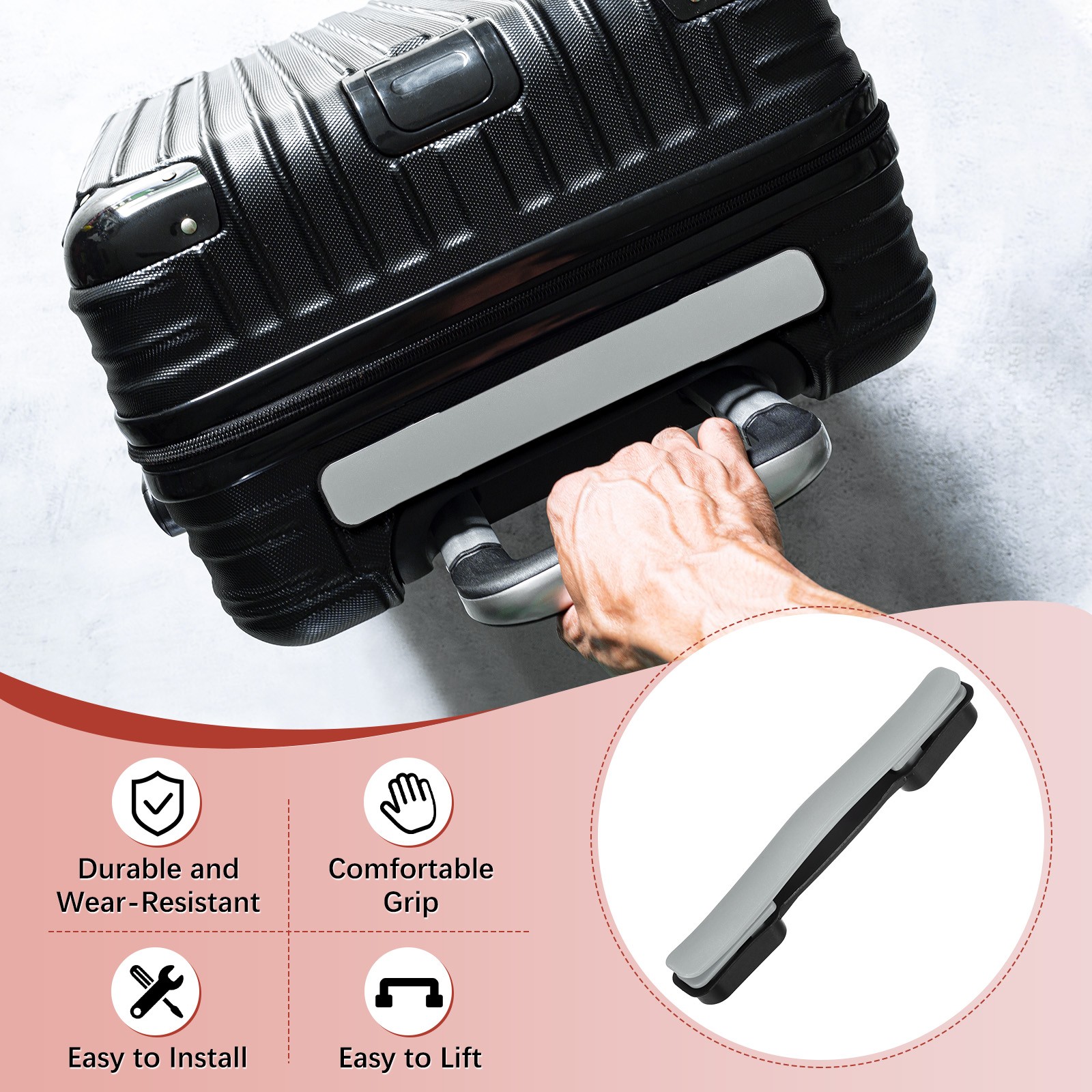 2PCS Luggage Replacement Handle for Suitcase - [Silver-Grey-8.5IN]