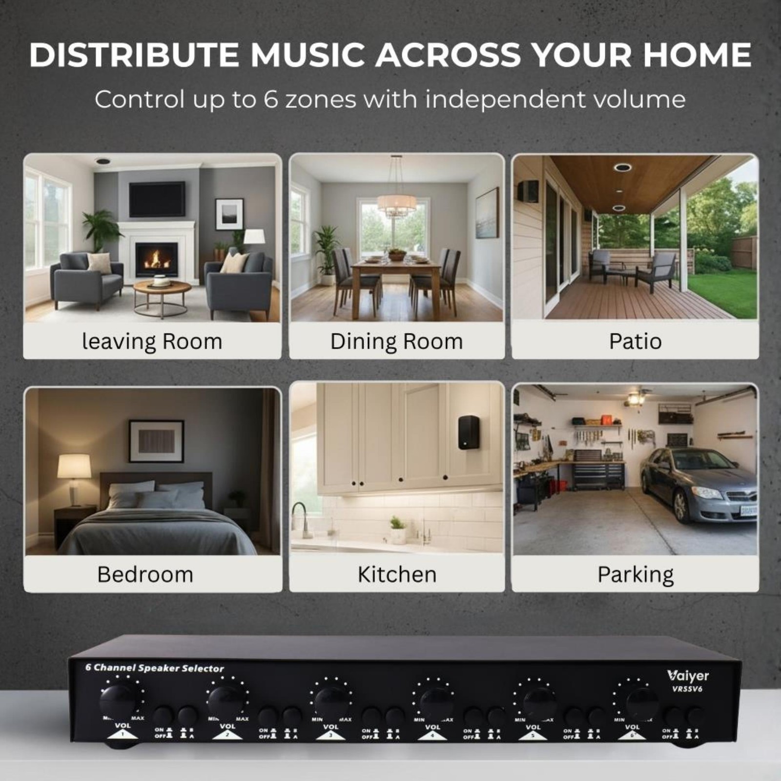 Vaiyer 2000W Audio Kit w/ 12 Frameless Ceiling Speakers, 6-Ch Selector & Wire