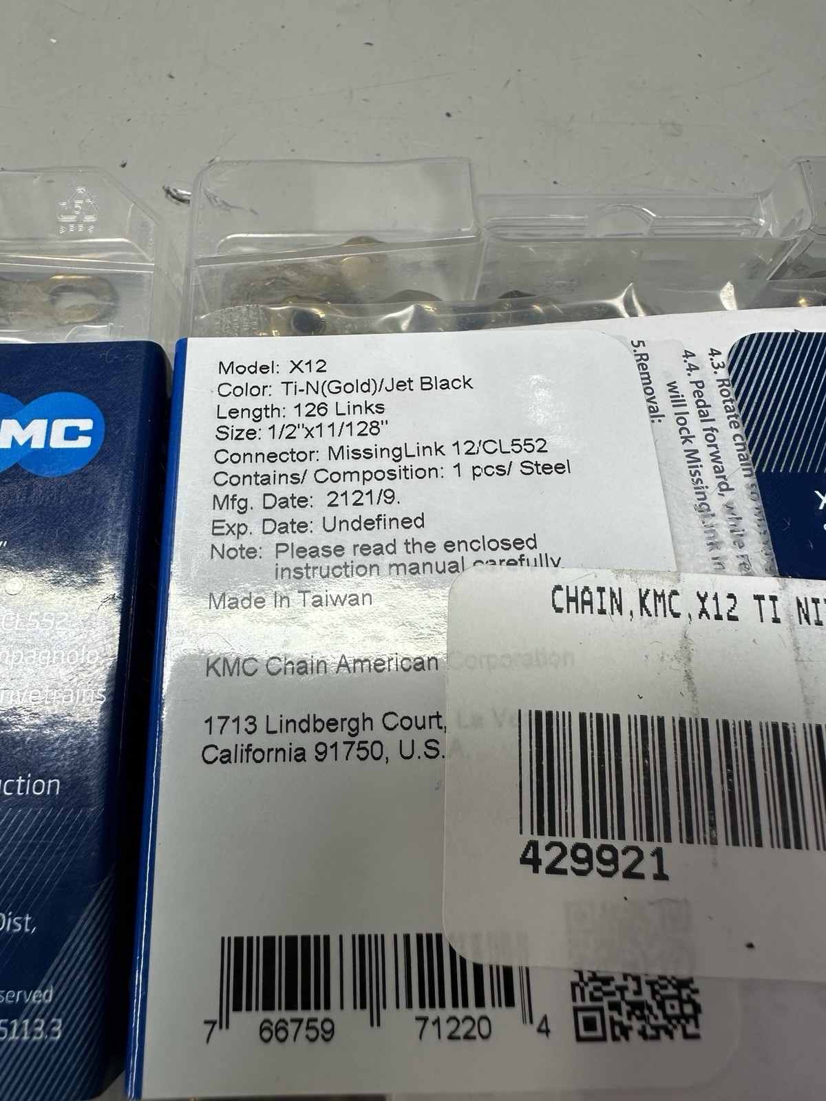 QTY 2 - KMC X12 Chains Gold Ti-N