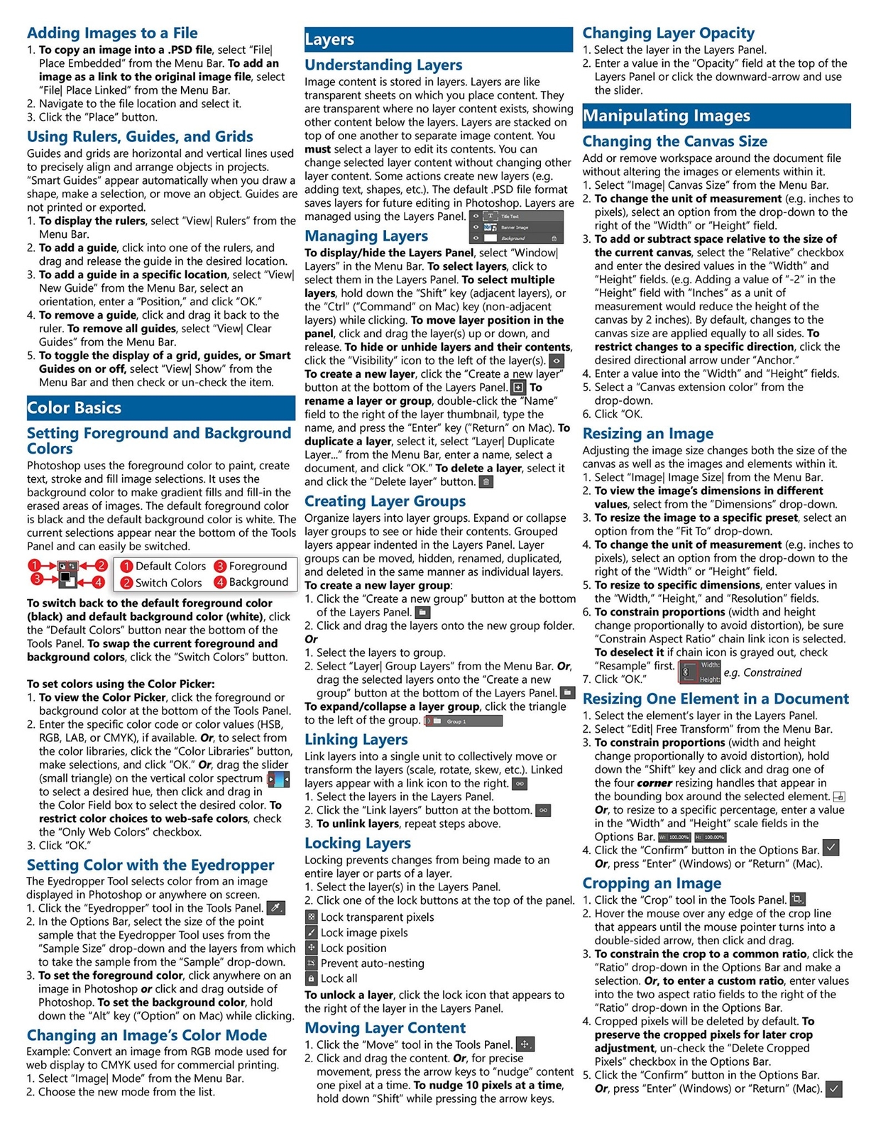 Photoshop 2020 Training Guide Quick Reference Card 4 Page Cheat Sheet Help