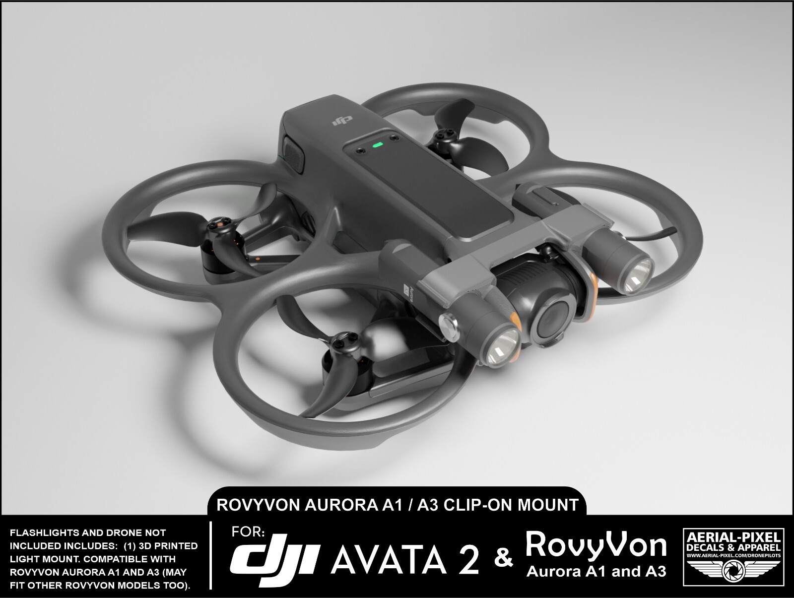 DJI Avata 2 Tool-Less Flashlight Mount for RovyVon Aurora A1 and A3 Lights