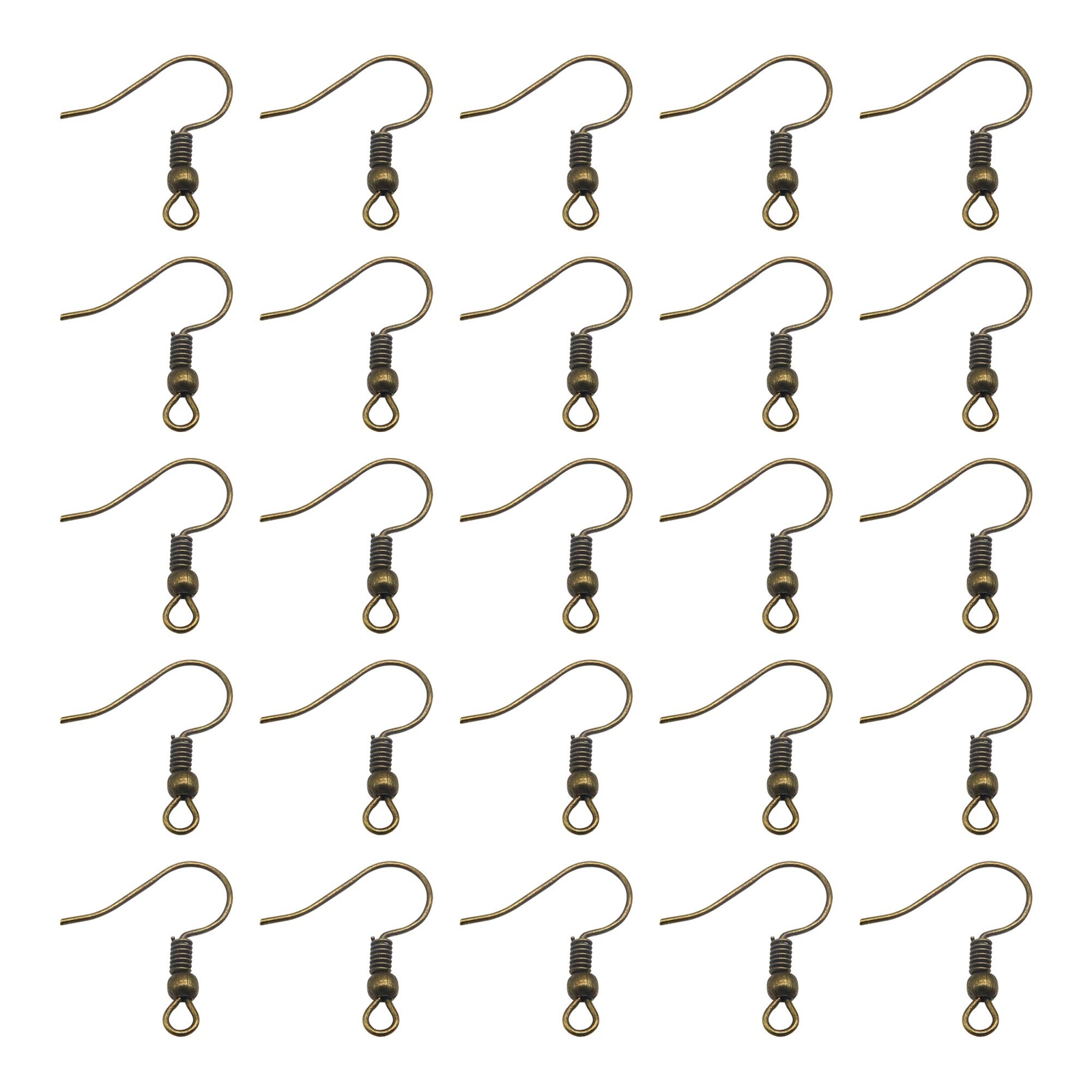 100 Pcs 18mm Bronze Fish Hook Earrings Hypo Allergenic Ear Wires with Coil