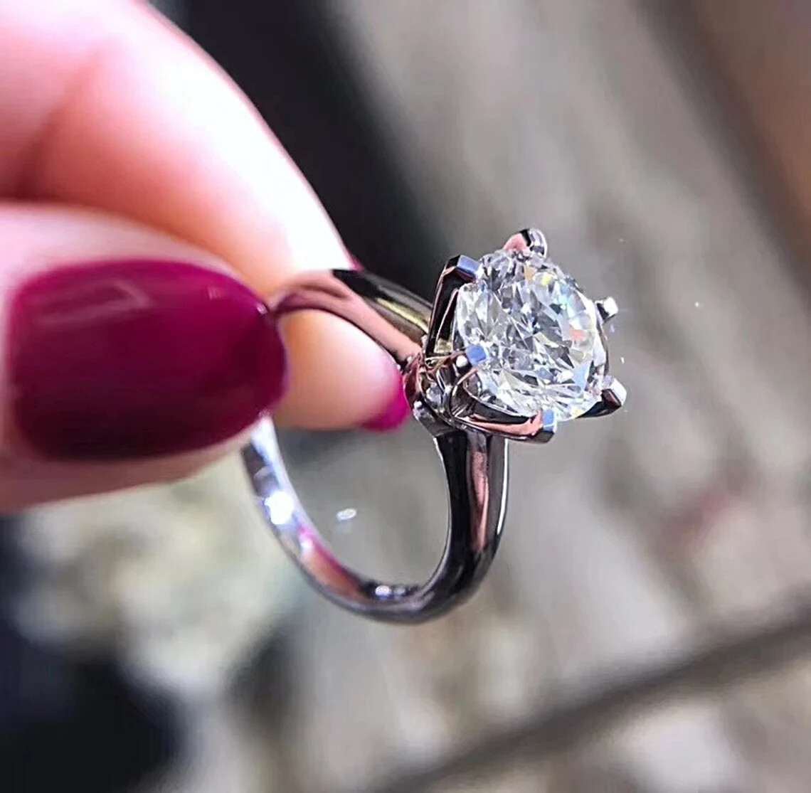 Lab-Created 3.10 Ct Round Cut White Diamond Engagement Ring 925 Sterling Silver