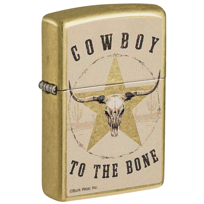 Zippo Lighter - Buck Wear™ Cowboy to the Bone Street Brass - 48937