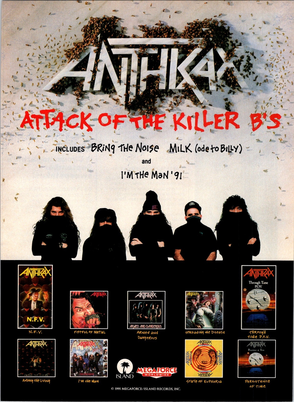 1991 VINTAGE 8X11 ALBUM PROMO PRINT Ad FOR BAND ANTHRAX ATTACK OF THE KILLER B'S