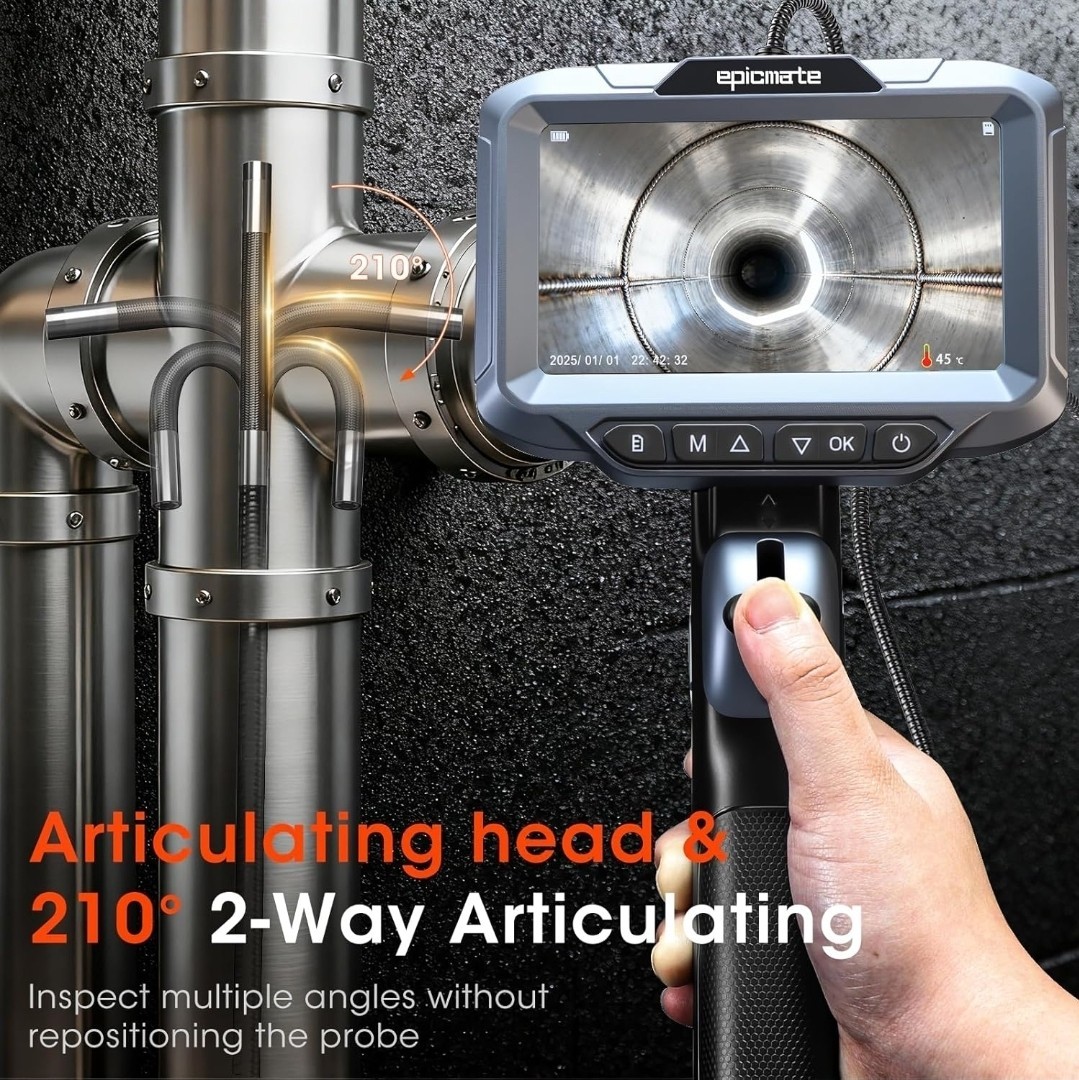 Two-Way Articulating Borescope,0.24in Probe, 5" Inspection Endoscope Camera with