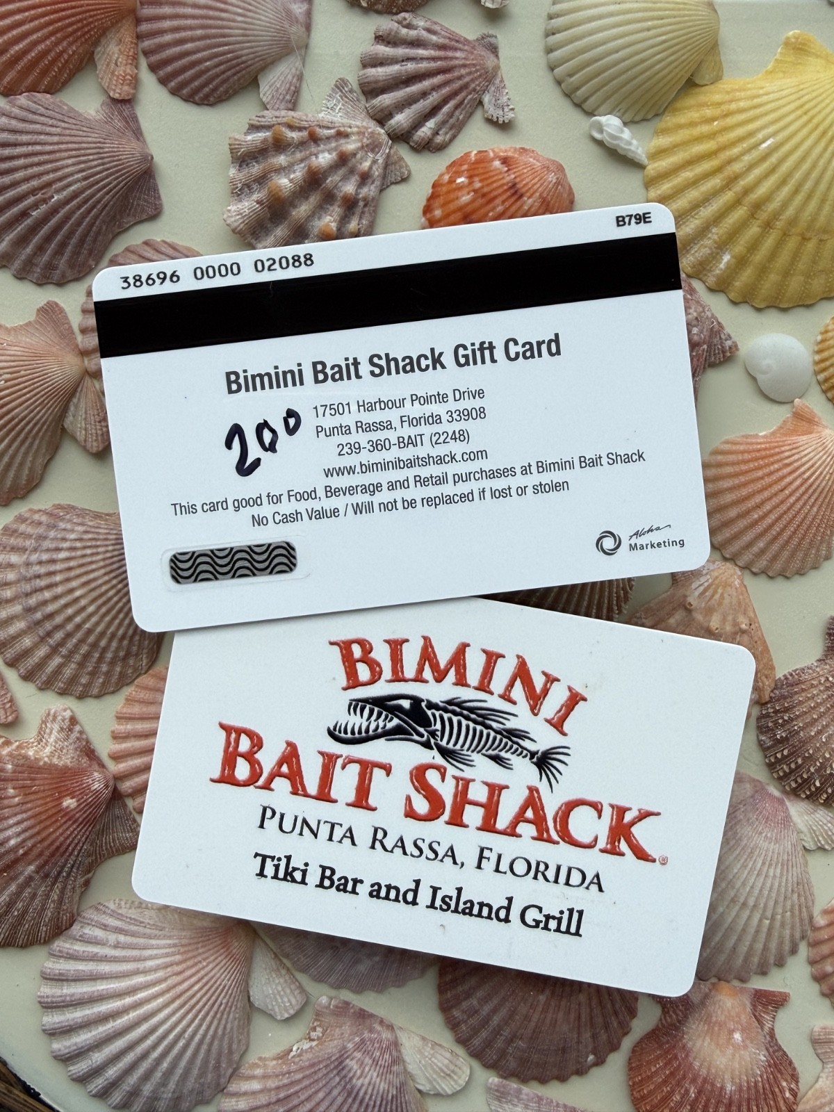Bimini Bait Shack Gift Certificate $200 Punta Rassa Florida
