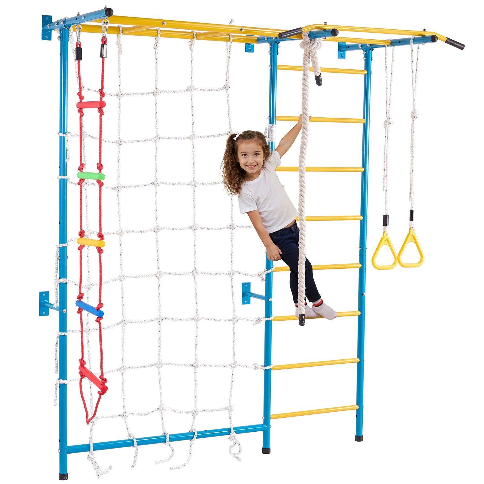 Kids Indoor Jungle Gym 7-in-1 Climber Playset Swedish Ladder Rings 220 Lbs