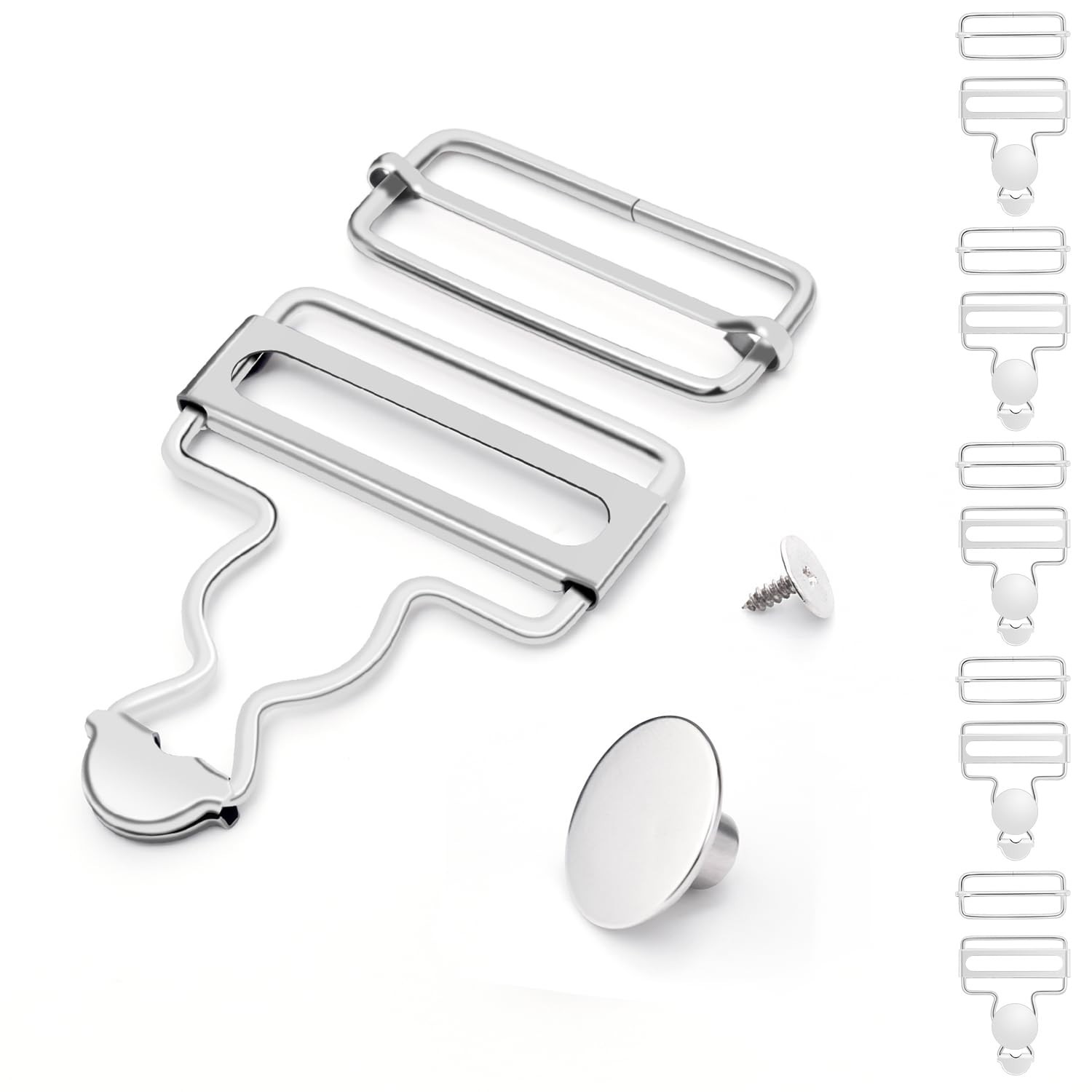 6 Sets Metal Overall Buckles 1-1/2 Inch with Tri Glide Slide Buckle and Buttons
