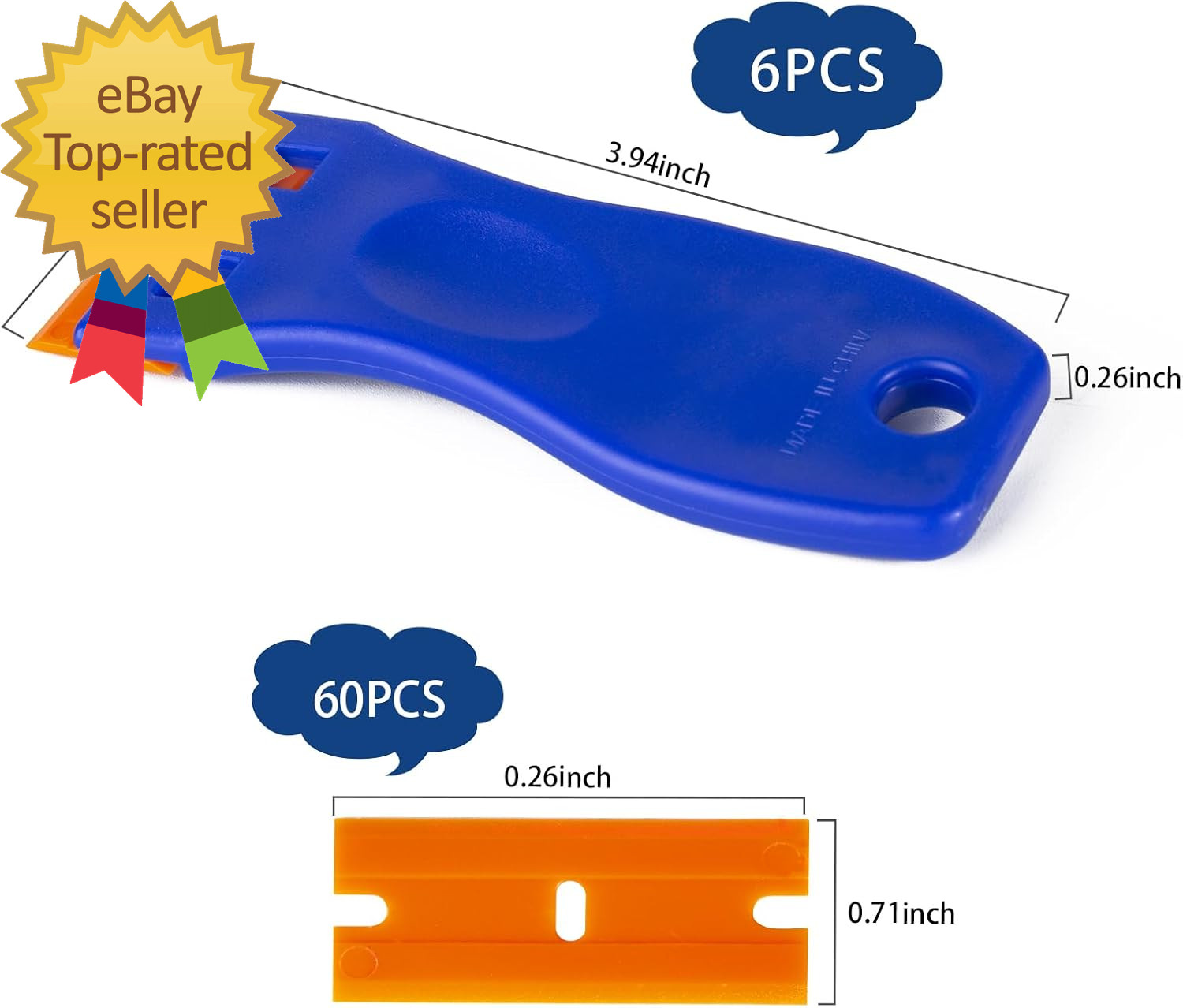 Plastic Razor Blade Scraper Tool 6 Pcs Razor Scraper with 60 Pcs Plastic Blades
