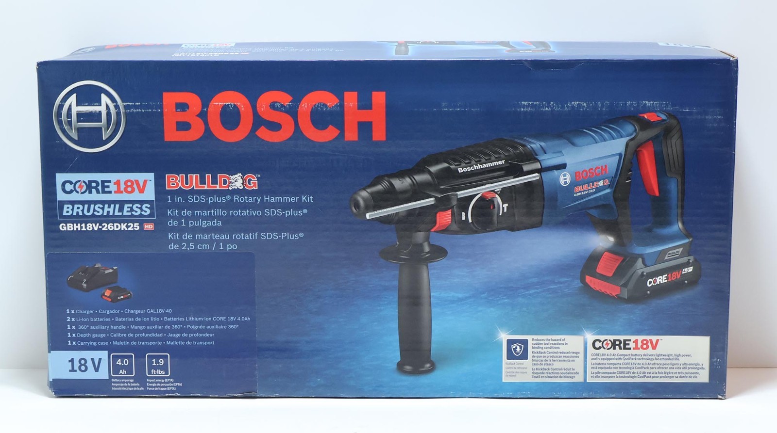 Bosch Core 18V Brushless Bulldog SDS Rotary Hammer Kit GBH18V-26DK25 HD 78499