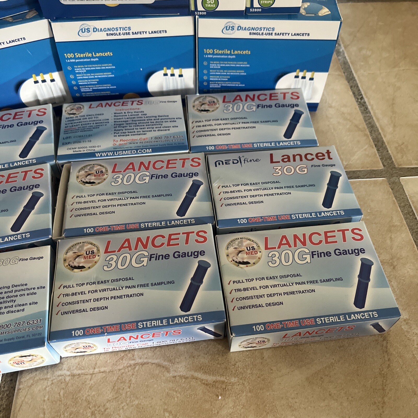 5 boxes of 100lancets 9 boxes 30g one touch and 3 boxes prodigylook description