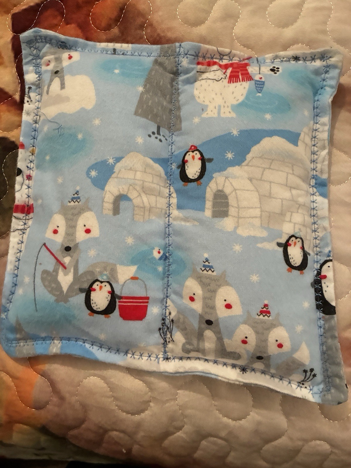 Cold & Hot Pack Reusable Fabric Therapy Pad Rectangle Blue/Beige Winter Print