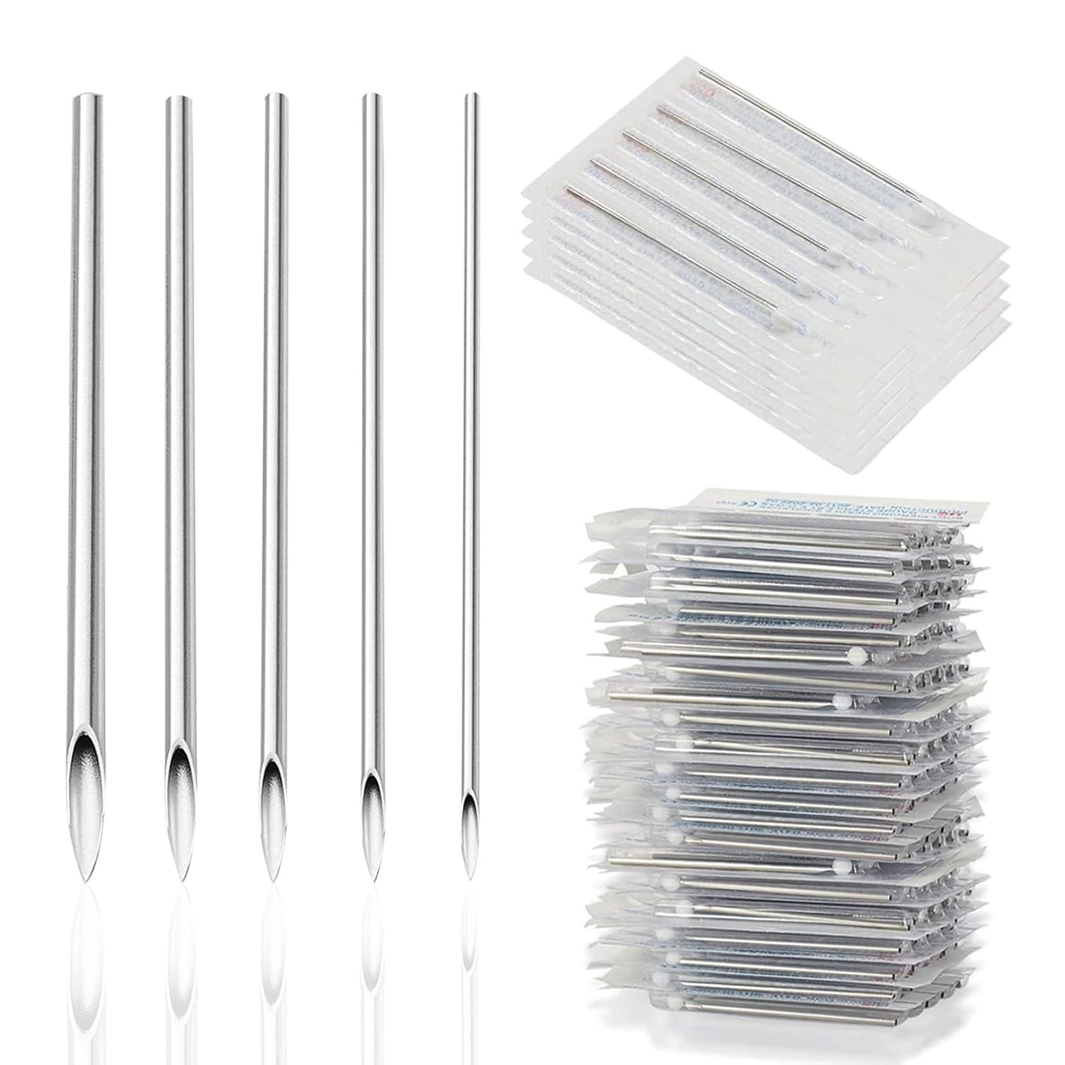 50pcs Piercing Needles Kit - 12G 14G 16G 18G 20G Mixed MIX-50PCS, Silver