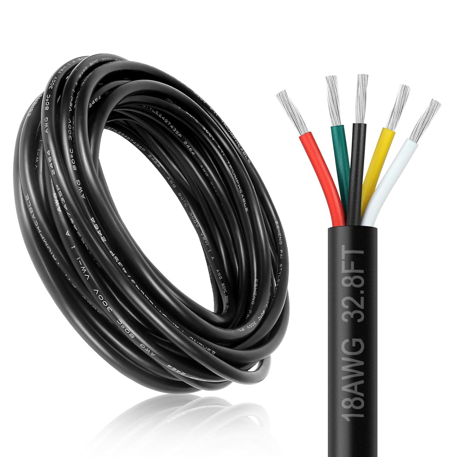 18 Gauge 5 Conductor Electrical Wire, 32.8FT 18AWG Black PVC 32.8 ft,