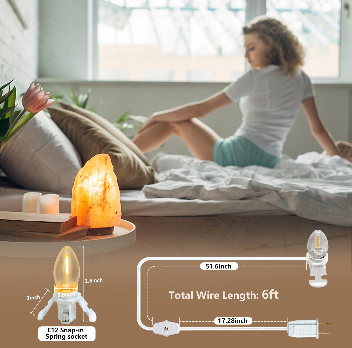 2 Pack Accessory Cord with 2 C7 Led Light Bulb Candelabra-Base E12 2-pack