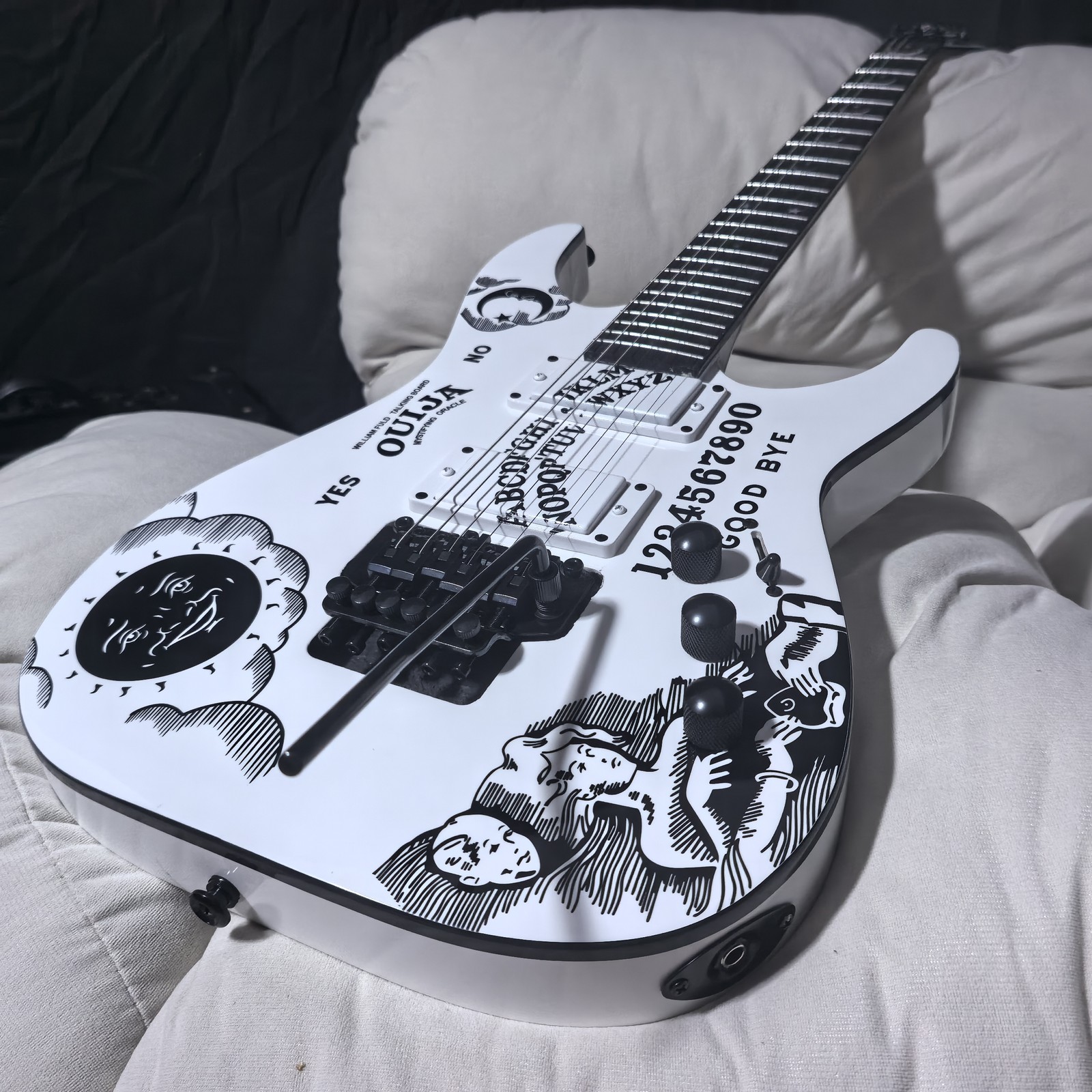 New moon Solid body white Electric Guitar HH Pickups FR Bridge Bone Nut