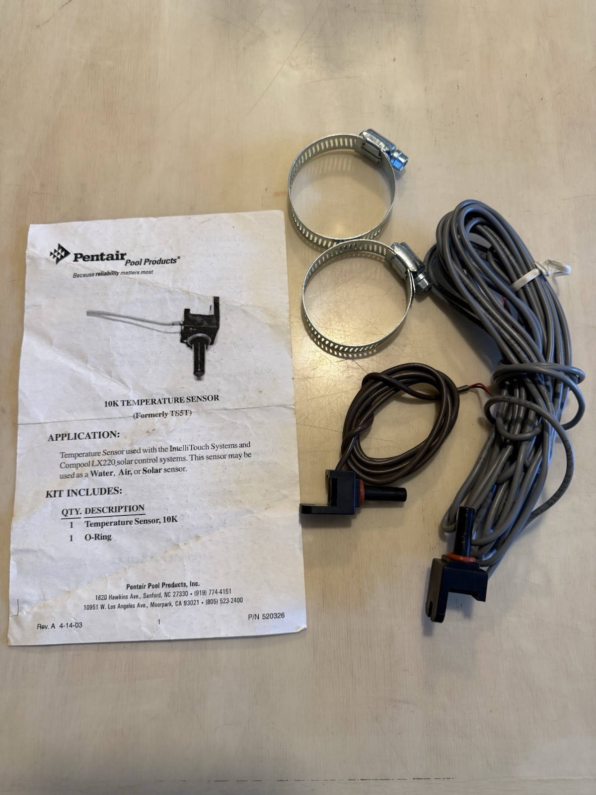 Pentair Temperature Sensors, 10K Formally (TS5T) 520326. New Old Stock