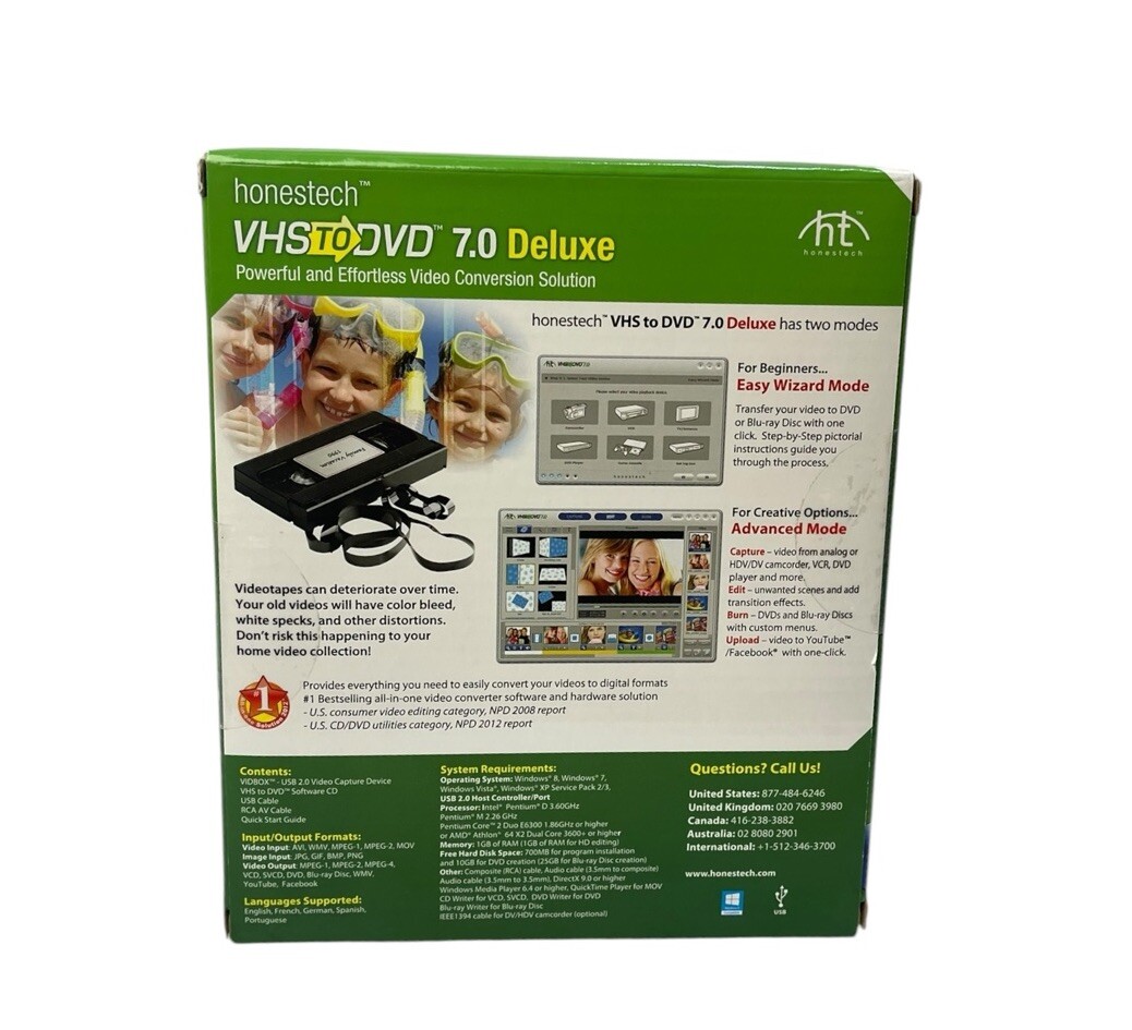 Honestech VHS to DVD/BLU-RAY 7.0 Deluxe Video Conversion Solution USB Windows
