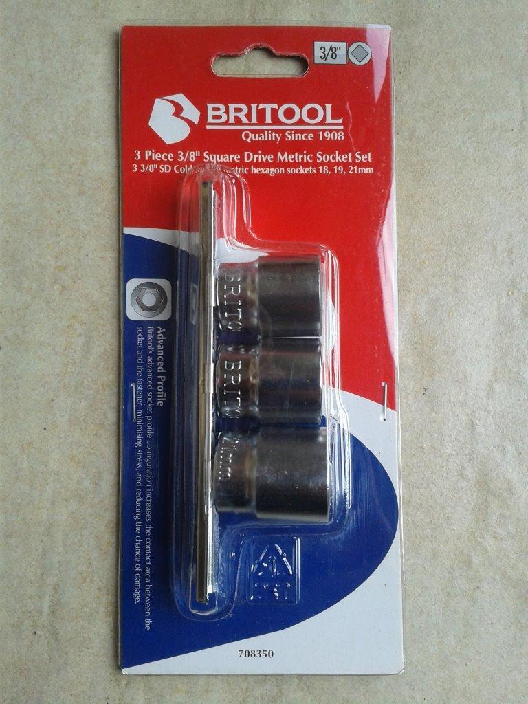 Britool 3pc 3/8" Square Drive Metric Socket Set Rail 18mm 19mm 21mm Sockets