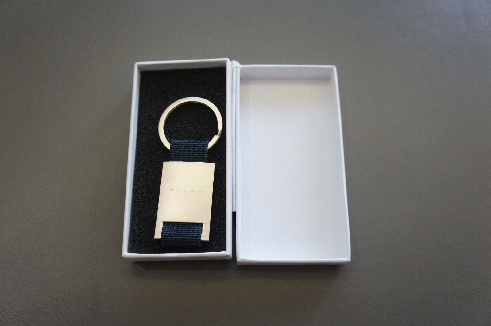 Genuine OEM Volvo Basic Navy Canvas & Silver Stainless Steel Keychain Key Ring